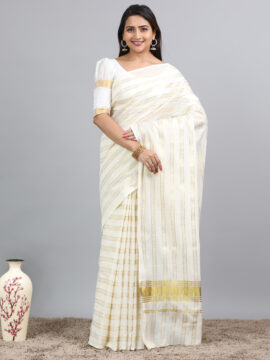 Minimal Striped Cotton Saree – Fancy Pallu Look - Suju Sarees