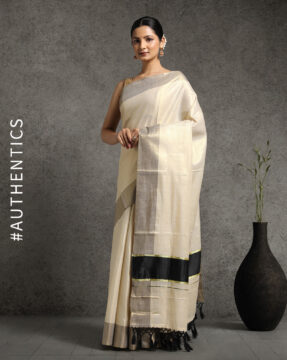 Tissue Cotton Saree With Fancy Border and Tussel - Suju Sarees
